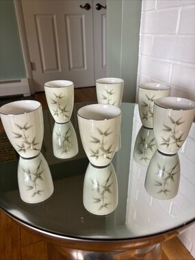 Set of 6 MCM Teacups with Bamboo Design Made by Seyei Japan